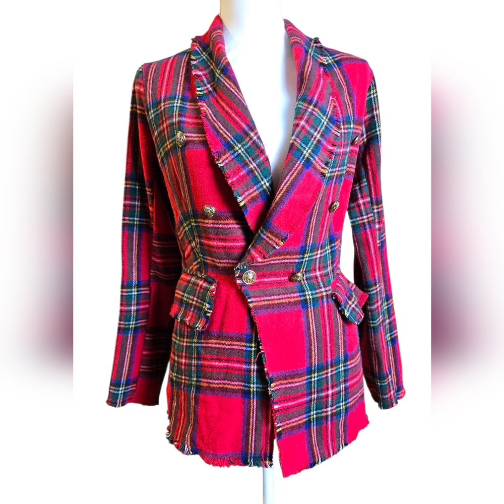 HYFVE Red and Blue Plaid Blazer